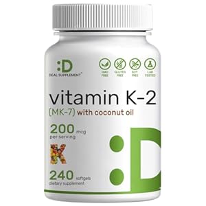 DEAL SUPPLEMENT Vitamin K2 (MK-7) 200mcg, 240 Virgin Coconut Oil Softgels | Premium Menaquinone-7 Form, Easily Absorbed Vitamin K Supplement – Bone, Joint, & Immune Support – Non-GMO