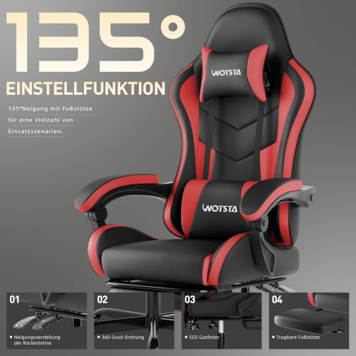 WOTSTA Gaming Stuhl Computerstuhl Ergonomischer Gaming Chair mit Fußstütze – Ansicht 7