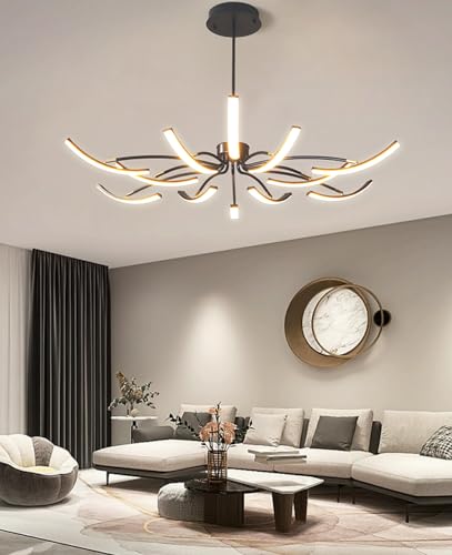 Lustre salon dimmable à intensité variable et télécommande noire