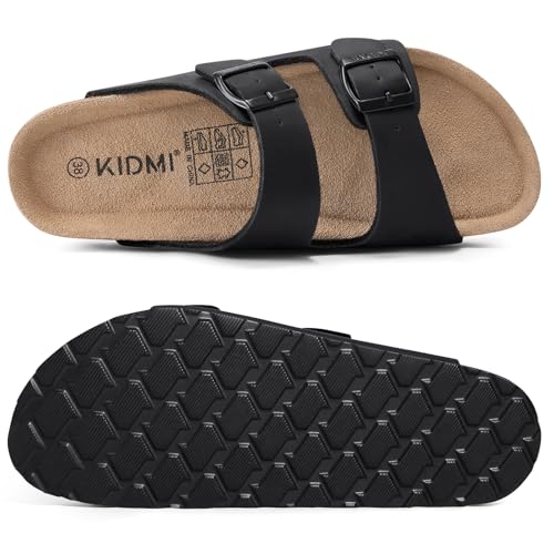 Image of KIDMI Unisex Summer Sandals Arch Support Cork Footbed Slide Sandals with Double Adjustable Buckle for Women Men