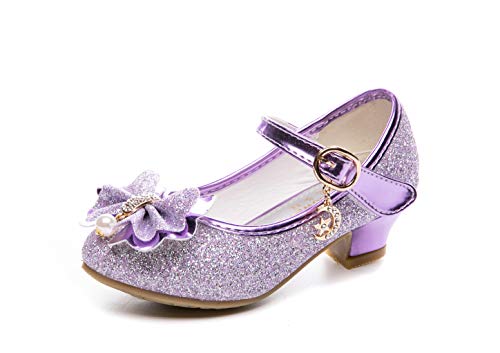 Girls Glitter Flower Wedding Bridesmaids Mary Jane Pump Low Heel Party Princess Dress Shoes for Kids