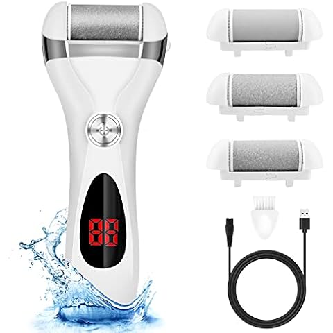 Electric Foot Callus Remover Kit, Elmchee Rechargeable Callous removers 3 Grinding Heads Waterproof Foot Scrubber File, Professional Pedicure Tools kit Feet Care for Dead, Cracked Dry Skin Cover