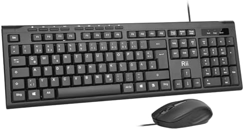 Rii Kabelgebundenes Tastatur-Maus-Set, PC Tastatur mit Kabel, Spr...