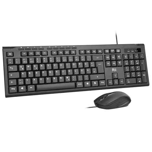 Rii Kabelgebundenes Tastatur-Maus-Set, PC Tastatur mit Kabel, Spritzwassergeschützt, Ergonomisch,...