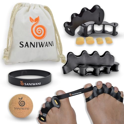 Separadores de Dedos Barefoot, Kit de separador de dedos pie + Espaciadores de dedos del pie + Banda Anti-Juanetes + pelota masaje fascia plantar, 0% BPA.