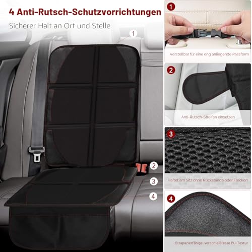 Beicarin Verdickt Kindersitzunterlage, 2 Stück ISOFIX Geeigneter Sitzschoner Auto Kindersitz, Wasserdichter Autositzauflage mit Netztaschen, dickstes Auto Hundekissen mit Rutschfester Unterseite