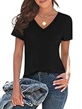 Imily Bela Womens V Neck T Shirts Black Short Sleeve Shirt Lightweight Basic Tee Summer Tops Casual Loose Fit 2025