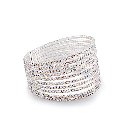 JuLi Wide Rhinestone Flexi Cuff Bracelet for Women,One Size