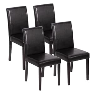 FDW Dining Chairs Set of 4,Dining Room Chairs,Side PU Cushion Chairs with Waterproof Surface and Wood Legs,for Kitchen Restaurant and Living Room,Leather Black