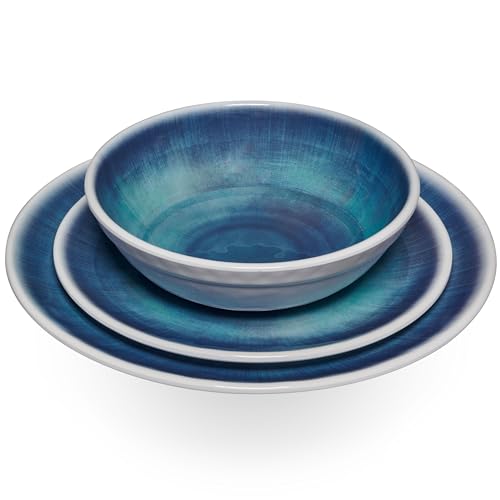 matt-blau mit Jesolo-Design - Detailansicht von Melamin Geschirr Set Jesolo Blau Deal – Dealfoxx.de