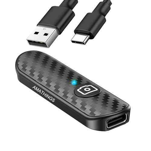 AMATHINGS 1 Stück Bluetooth-Fernauslöser, Carbonfaser-Design, Selbstauslöser Handy, Wireless Fernbedienung Wiederaufladbare Kamera FB für iOS- & Android-Smartphones, Kompakt und Tragbar USB Typ-C
