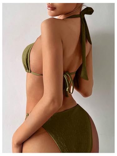 SOLY HUX Women's Halter Triangle Bathing Suit Chain Linked Textured Bikini Sets Two Piece Swimsuit2