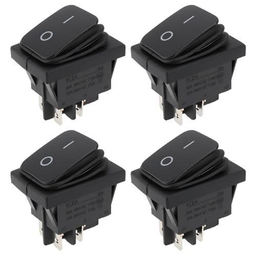 ECSiNG 4pcs Black Waterproof Rocker Switch 28.5x21.3mm 16A/250V for Outdoor Equipment Ships