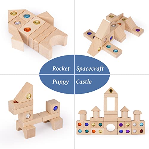 Wooden Building Blocks Set Wood Blocks Rainbow Stacker Stacking Game Acrylic Block Construction Toy Montessori Toys Sensory Toys Colorful Preschool Learning Educational Toys 50Pcs For Kids Boys Girls #TOP2