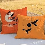 Fodere Cuscini 50x50cm Cuscini Impermeabili Arancione Bruciato Decorativi Giardino Copricuscini Divano Uccello,Quadrate Lino Bifacciale Stampa Set di 2 per Autunno Terrazza Balcone,Regali RC-880 immagine