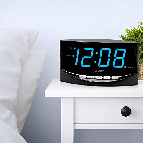 Sharp Easy To See Alarm Clock With Jumbo 2” Numbers - Bright Blue Led Display - Easy Set-Up & Simple To Use –See From Across The Room! - High/Low Alarm Volume #TOP6