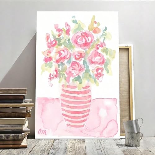 Impression sur toile texturée rose floral éclectique pour salon 70x100cm