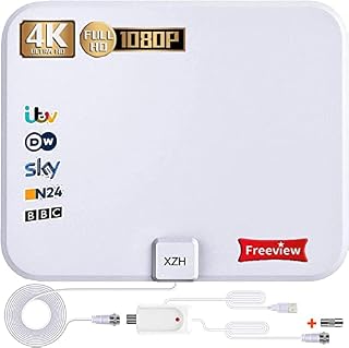TV Aerial, Freeview Indoor Digital HDTV Aerial 200+ Miles Range with Amplifier Signal Booster,4K 1080P HD VHF UHF TV Tuner DVB-T Television Radio High Gain Stronger Reception