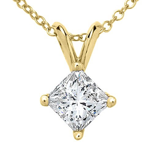 PARIKHS Princess Cut Diamond Solitaire Pendant Plus Quality in White Gold (0.06 ctw)
