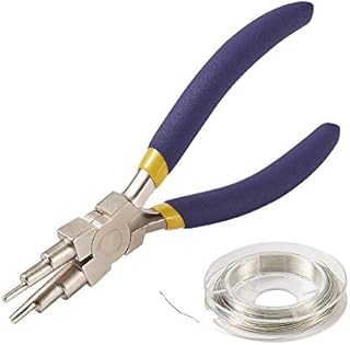 Beadthoven 1-Piece 6 in 1 Wire Looper Multi-Size Loping Pliers with 0.3mm Copper Wire Bail Ring Making Tool Forming Pliers Non-Slip Comfort Grip Handle for 3mm to 10mm Loops and Jump Rings