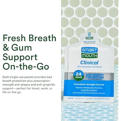SmartMouth Clinical Zinc Activated Mouthwash Single Packs - On-the-Go Mouth Rinse for Healthy Gum Support - Convenient Portable Packets - Eliminates Bad Breath - Alcohol-Free, Non-Burning - 50 Count