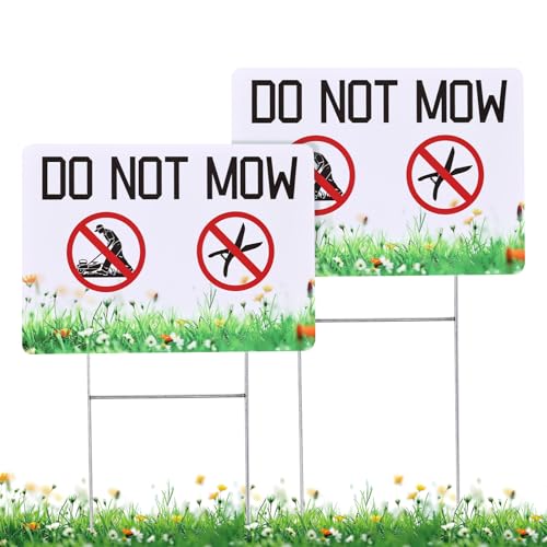 2 pezzi Cartelli da Giardino Non Tagliare l'Erba, 25,4 x 17,8 cm Cartello non Falciare Non Tagliare con Paletti in Metallo Cartelli da Giardino Resistenti Alle Intemperie Segnali da Giardino