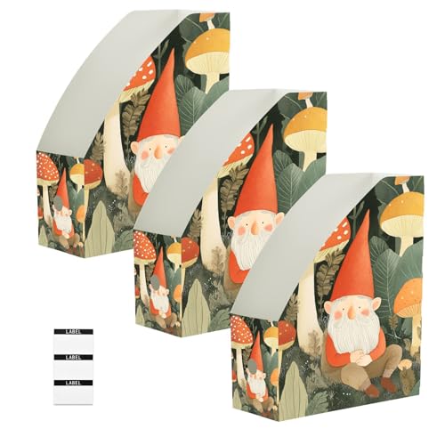 Classeur pliable pour magazines lot de 3 - Organisateur documents 23x31 cm motif champignons nains