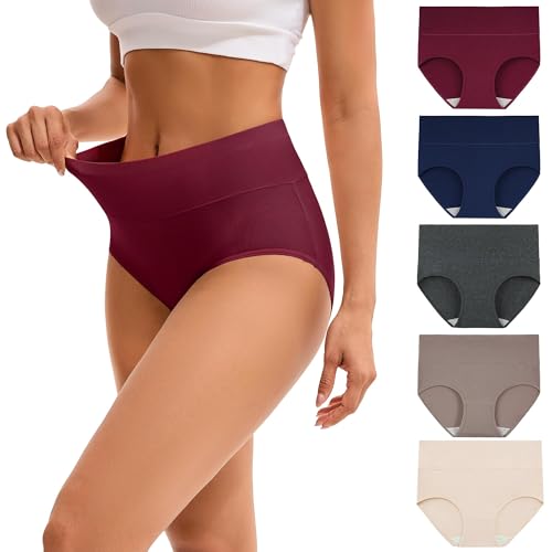 INNERSY Women's High Waisted Underwear Cotton Panties Regular & Plus Size 5-Pack