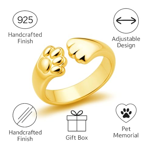 NMAVXKLI Dog Paw Print Ring Cat Paw Print Hug Ring For Women Open Adjustable Imprint Memorial Rings For Pet Lovers (2 PCS Gold + Silver) by NMAVXKLI - Image 2