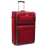 Traveler's Choice Conventional II Softside Expandable Rugged Rolling Upright Suitcase, Lightweight Travel Luggage, Red, Checked-Large 30-Inch