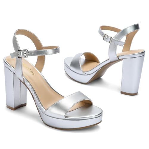 Image of Wide Width Heels for Women Block Chunky Platform High Heels Sandals Open Toe Wedding Party Ankle Strap Dress Shoes