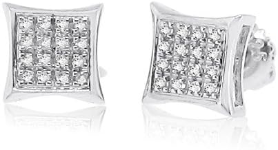 Natural Diamond Square Micro Pave with Kite Box Border Sterling Silver Stud Fashion Earrings (0.06 ctw)