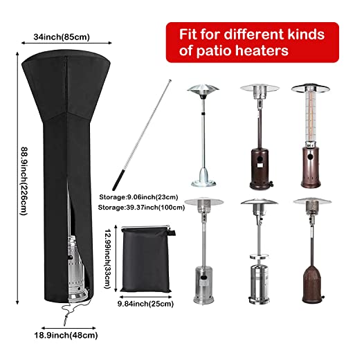 THXCO Patio Heater Cover with Rod,Waterproof Outdoor Heater Covers with Zipper and Adjustable Strap, 420D Propane Heat Lamp Covers Black Stand Up Cover-89x33x19 inch