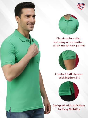 Image of Lux Cozi Men's Polo T-Shirt Regular Fit Half Sleeves with Pocket | Cotton Blend Polo Neck Collar T-Shirt for Men | Casual, Office Comfortable Breathable T-Shirt | Stylish Plain Tee