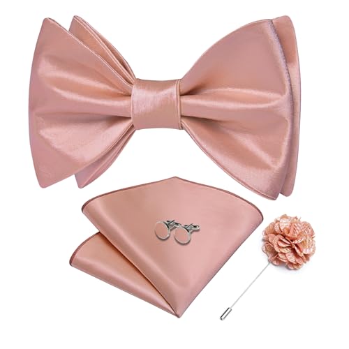 Image of DiBanGu Satin Bow tie Self-Tied Bowtie Set for Men Wedding Prom | Solid Color,Skin-Friendly,Versatile Accessory,Lapel Pin,Pocket Square,Cufflinks,School Dance,Banquet,Dinner,Celebration