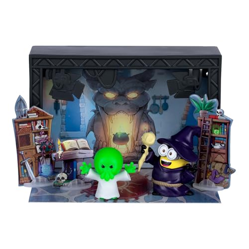 Plateau Repaire des Mages Illumination Minions & Monsters, 3 à Collectionner et Assembler pour créer Un Film de Monstre hollywoodien, avec 2 Mini Figurines...