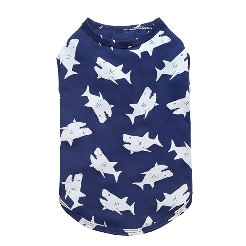 Fitwarm Shark Prints Dog Shirt, Funny Clothes for Small Dogs Boy Girl, Pet Outfit, Blue, White, XL