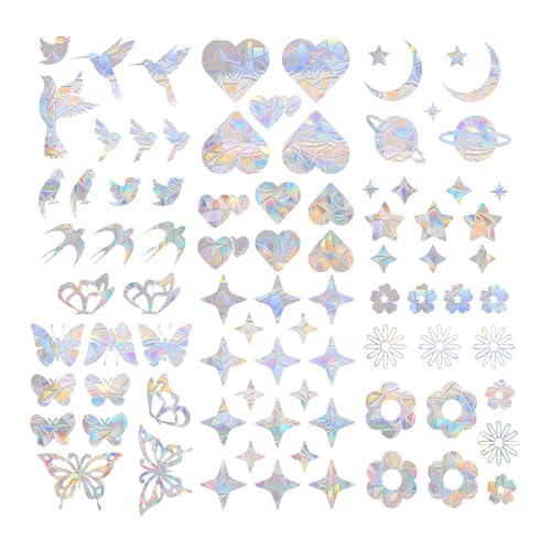 Sxutop 6 hojas de 86 piezas Anticolisión Adhesivos Ventanas de Arcoíris Pegatinas para Puertas de Vidrio Calcomanías de Alerta Pajaros Anticolisión Suncatcher Sticker para Decoración y Proteger Aves