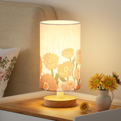 Image of Fenmzee Sunflower Table Lamp for Bedroom - Inline Control, Small Bedside Lamp with 3000K A15 LED Blub, Easy Assembly (Sunflower Cream Shade, 9 inch Inline Control)