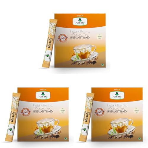 Image of APSARA Instant Tea Premix Unsweetened Masala Tea 36 Sachets|Ready To Drink Tea With No Added Sugar|Enriched with Ginger, Cardamom, Pepper and Indain Spices, Sugar Free Masala Chai, 432 gram
