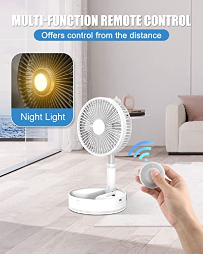 Rantizon Portable Standing Fan, 8" Foldable Desk Stand Up Oscillating Fan With Remote, 7200Mah Quiet Table Fan, 4 Speed Settings Telescopic Pedestal Fans For Personal Bedroom Office Fishing Camping #TOP2