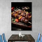 Póster de hamburguesas con patatas fritas, pizza a la barbacoa, lienzo impreso, póster de comida, arte de pared, decoración, pintura para el hogar, decoración de la habitación, marco de 80 x 120 cm