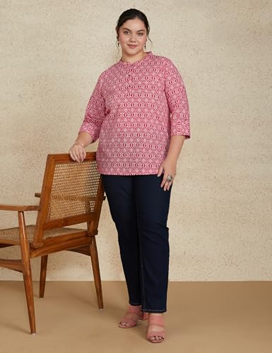Image of Amazon Brand - Myx Women's Screen Print Straight Printed Regular Cotton Short Kurti (Available in Plus Sizes)