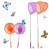 LIKENNY 虫取り網 昆虫ネット 魚取り網 2個セット 5段伸縮式 軽量 調節可能 昆虫採集 水陸両用網 子供用捕虫器 トンボ 蝶 小魚の捕獲に適しています 夏休み アウトドア玩具 (パープル+オレンジ)