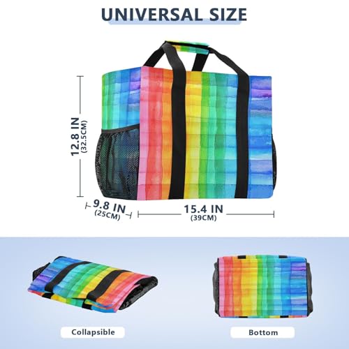 YETTASBIN Rainbow Stripes Large Foldable Travel Tote Bag, Lightweight Waterproof Swim Pool Bag with Handles & Pocket for Beach Outdoor, Reusable Grocery Bag for Kitchen, Shopping3