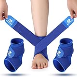 Honoson 2 Pcs Ankle Brace Kid Breathable Neoprene Ankle Support Compression Sleeve Achilles Tendonitis Relief Elastic Foot Brace with Adjustable Wrap for Sprained Plantar Fasciitis(Blue,S)