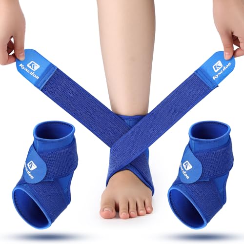 Image of Honoson 2 Pcs Ankle Brace Kid Ankle Support Youth Neoprene Lace up Compression Sleeve Foot Brace Stabilizer with Adjustable Strap for Sport Sprained Plantar Fasciitis Achilles Tendonitis(Blue,M)