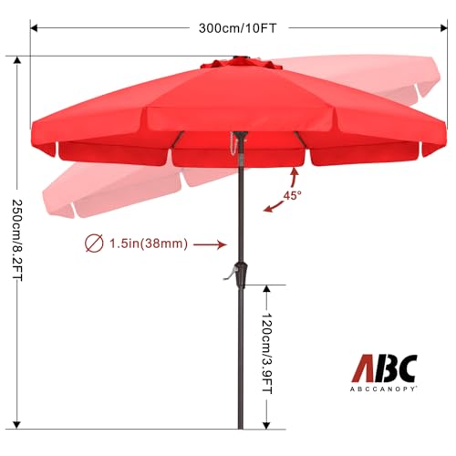 Image of ABCCANOPY 10ft Scalloped Patio Umbrella, Outdoor Table Umbrella with Tilt and Crank, Fiberglass Ribs Deck Umbrella for Patio, Pool, Garden, Picnic (Capsicum Red)