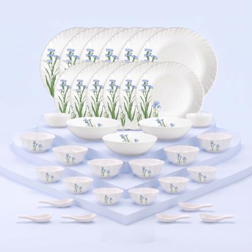 Image of La Opala Novo Opalware Dinner Set, 35 Pcs for Family of 6, Blue Florets