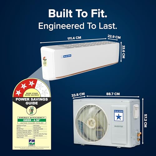Image of Blue Star 2 Ton 3 Star, New Star Rated, Inverter Split AC (Copper,4-Way Swing, DigiQ Hepta Sensor, Blue Fins,Turbo Cool, Self Clean Technology (IA322GXU, White))